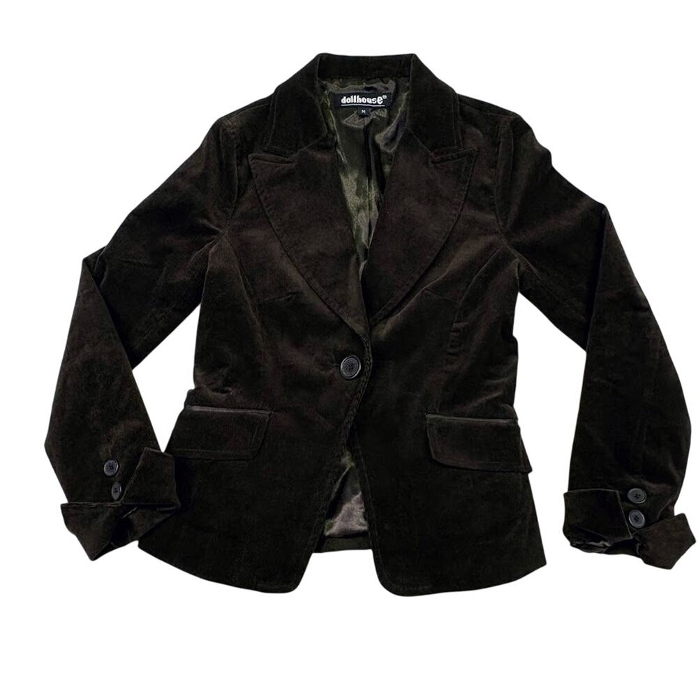 Dollhouse Corduroy Blazer Brown One Button Stretch Blazer Jacket VTG Y2K Size M